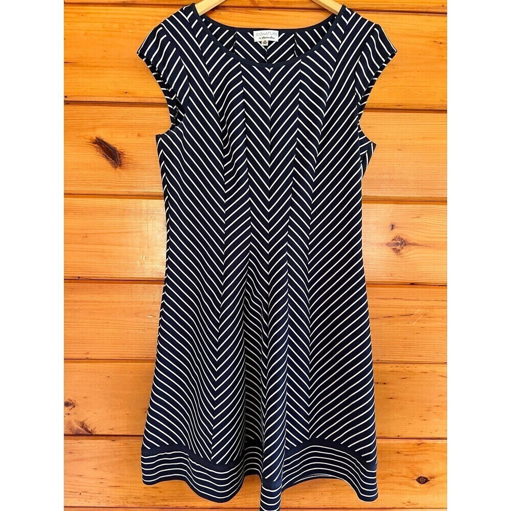 Signature By Robbie Bee Womens Blue White Round Neck Stretchy Dress Size XL